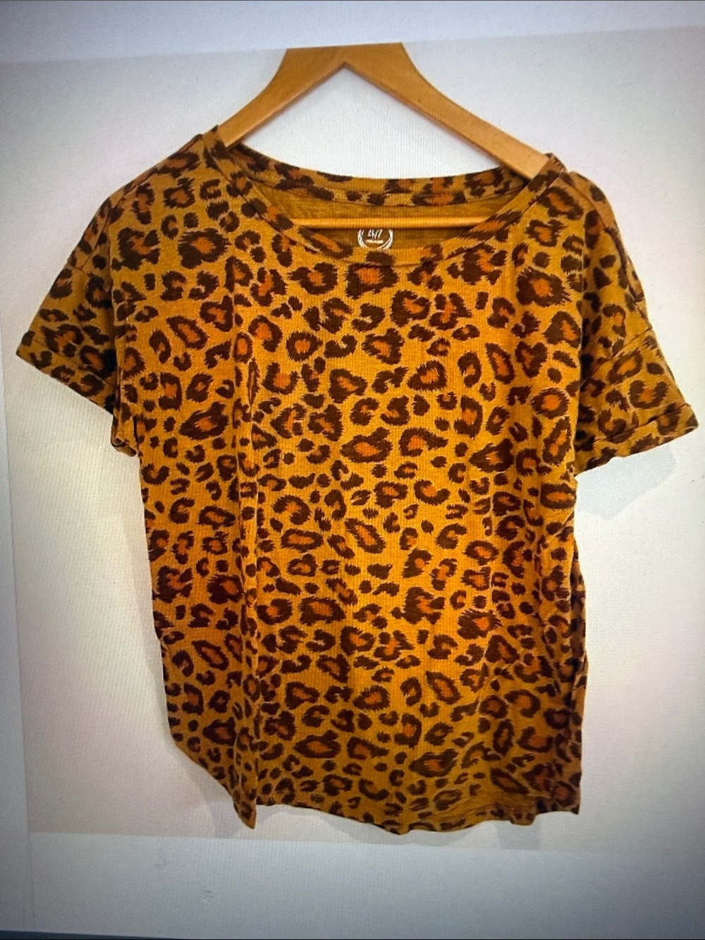Maurices 24/7 Women Brown Leopard Print Cap Sleeve Pullover Top Size L